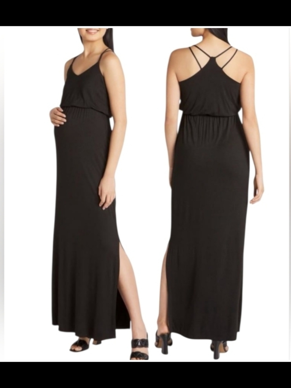 Black Maternity Maxi Dress with Strappy Back Detail